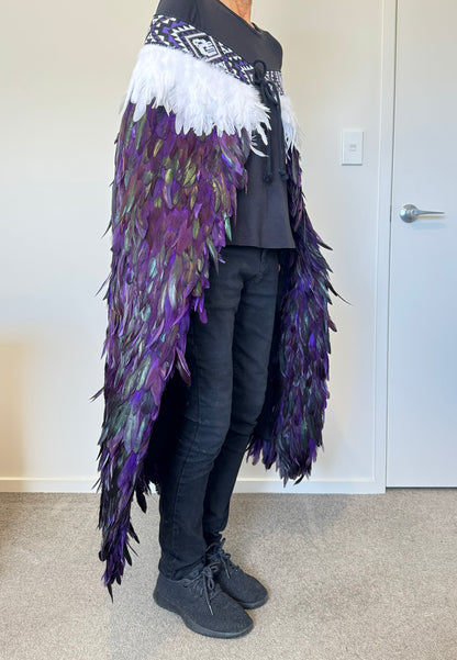 Beautiful Purple and White Māori Full Length Korowai Kahu Huruhuru