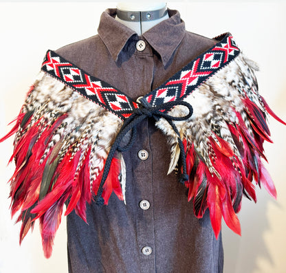 Stunning Red Black and Striped Short Māori Korowai