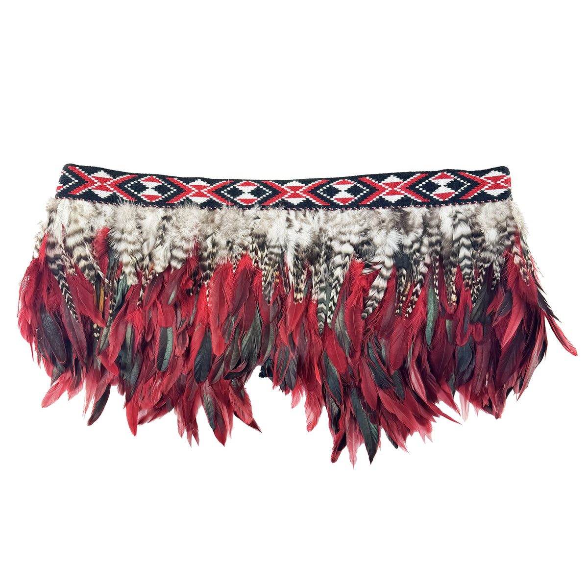 Stunning Red Black and Striped Short Māori Korowai