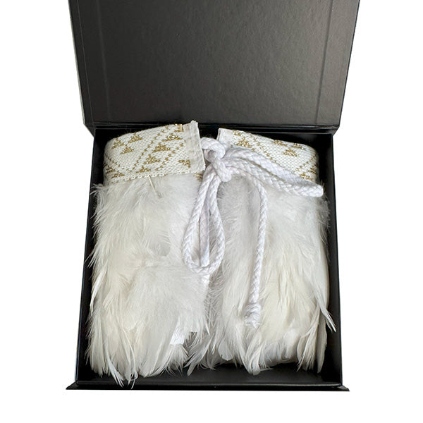 White Wedding Short Korowai Cape with White and Silver Taniko