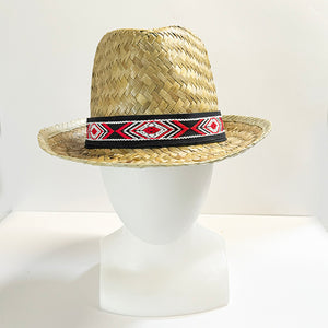 Flax Fedora Hat with Maori Patiki Trim