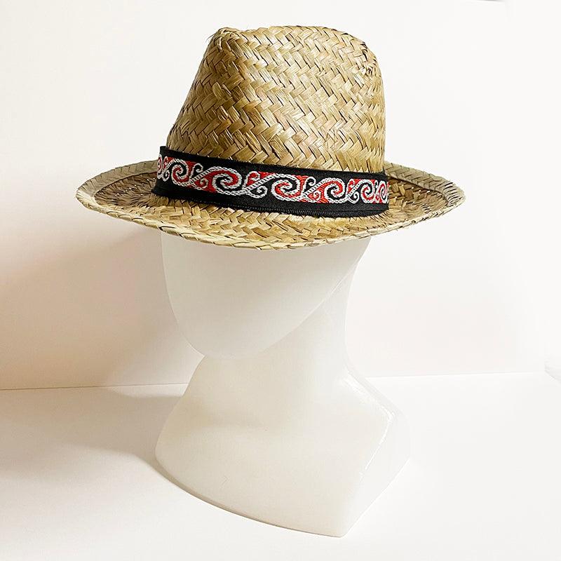 Flax Fedora Hat with Maori Koru Trim
