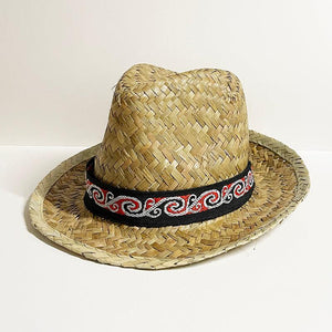 Flax Fedora Hat with Maori Koru Trim