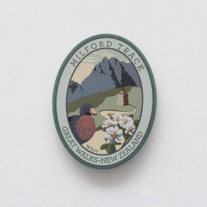 Milford Track NZ Great Walk and Whio Blue Duck Pinback Badge
