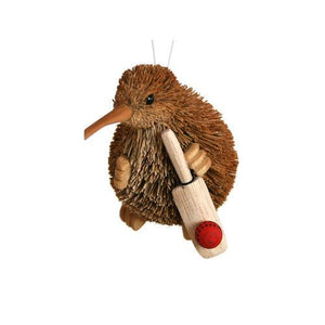 Cute Brush Kiwi Bird Xmas Ornament with Cricket Bat and Ball