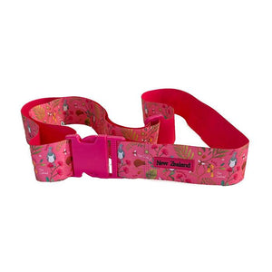 Bright Pink NZ Birds and Flowers Luggage Strap
