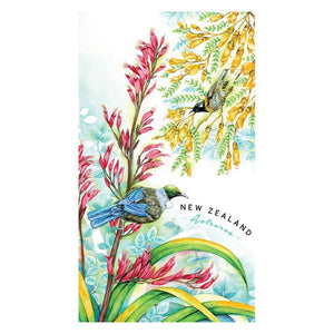 Gorgeous NZ Birds Tui Fantail Kowhai and Flax Teatowel - ShopNZ