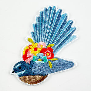 Pretty NZ Fantail Bird Iron On Patch