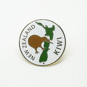 Kiwi and NZ Map Pinback Badge