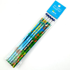Cute Set of 5 Pencils with Native NZ Birds and Flowers Design