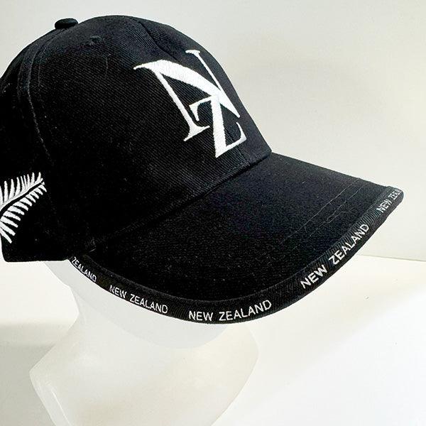Black Cotton Drill Cap with NZ and Silver Fern Embroidery