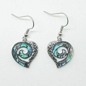 Pretty Paua Shell Heart Earrings with Koru - ShopNZ