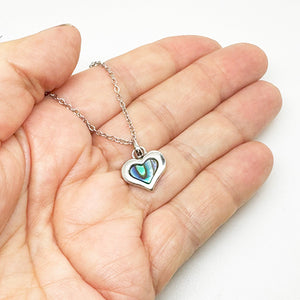 Cute Silver Paua Heart Necklace