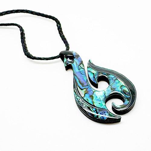 Paua Maori Hei Matau Hook Necklace with Kowhaiwhai