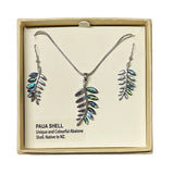 Pretty Paua and Silver Fern Necklace and Earrings Set