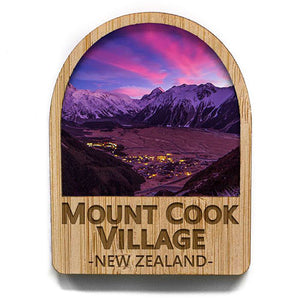 Mt Cook Village NZ Bamboo Fridge Magnet
