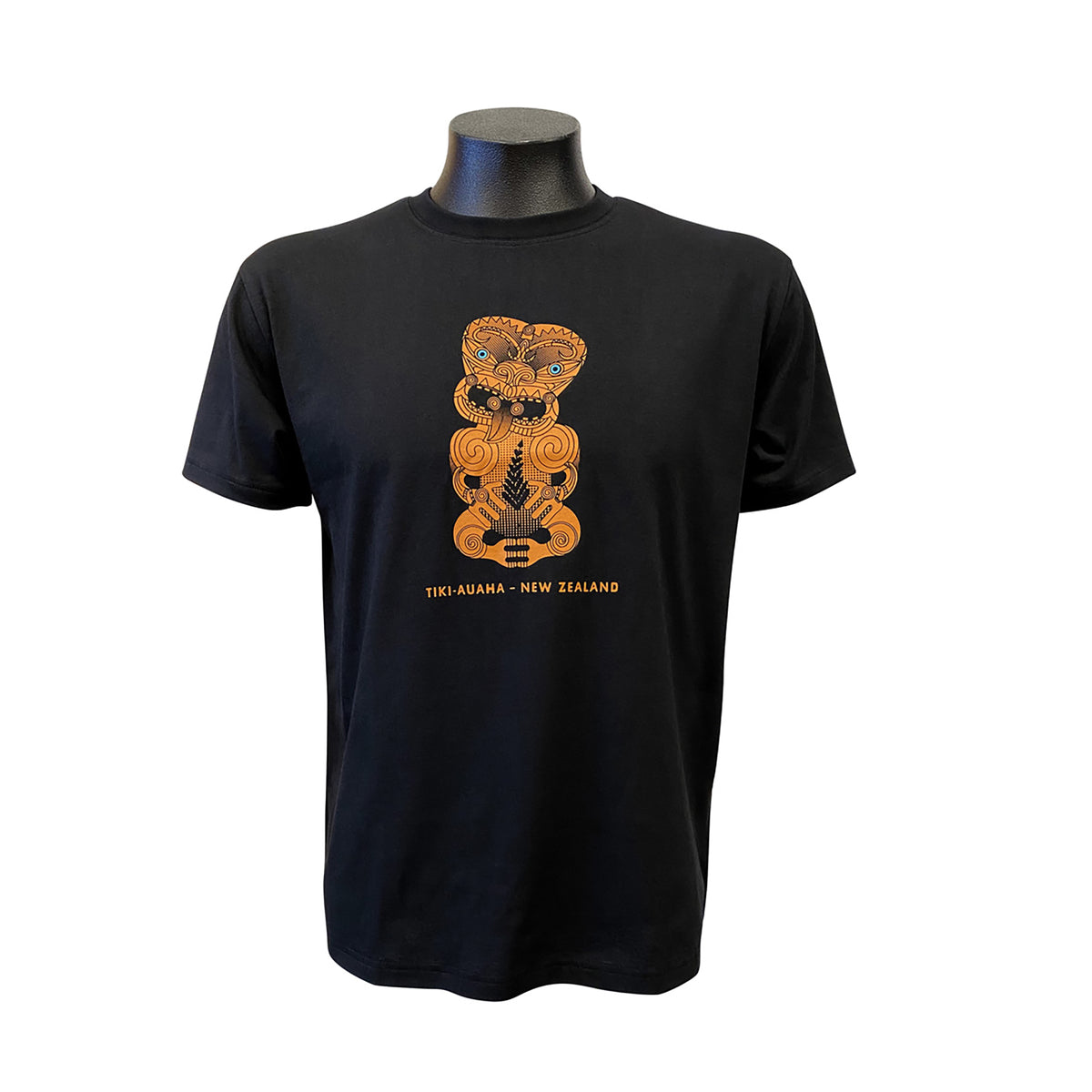 Black Mens NZ Souvenir Māori T-shirt with Fabulous TIki Print