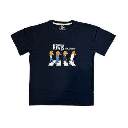 NZ Souvenir Crossing Kiwis Abbey Road Style Unisex Navy T-shirt