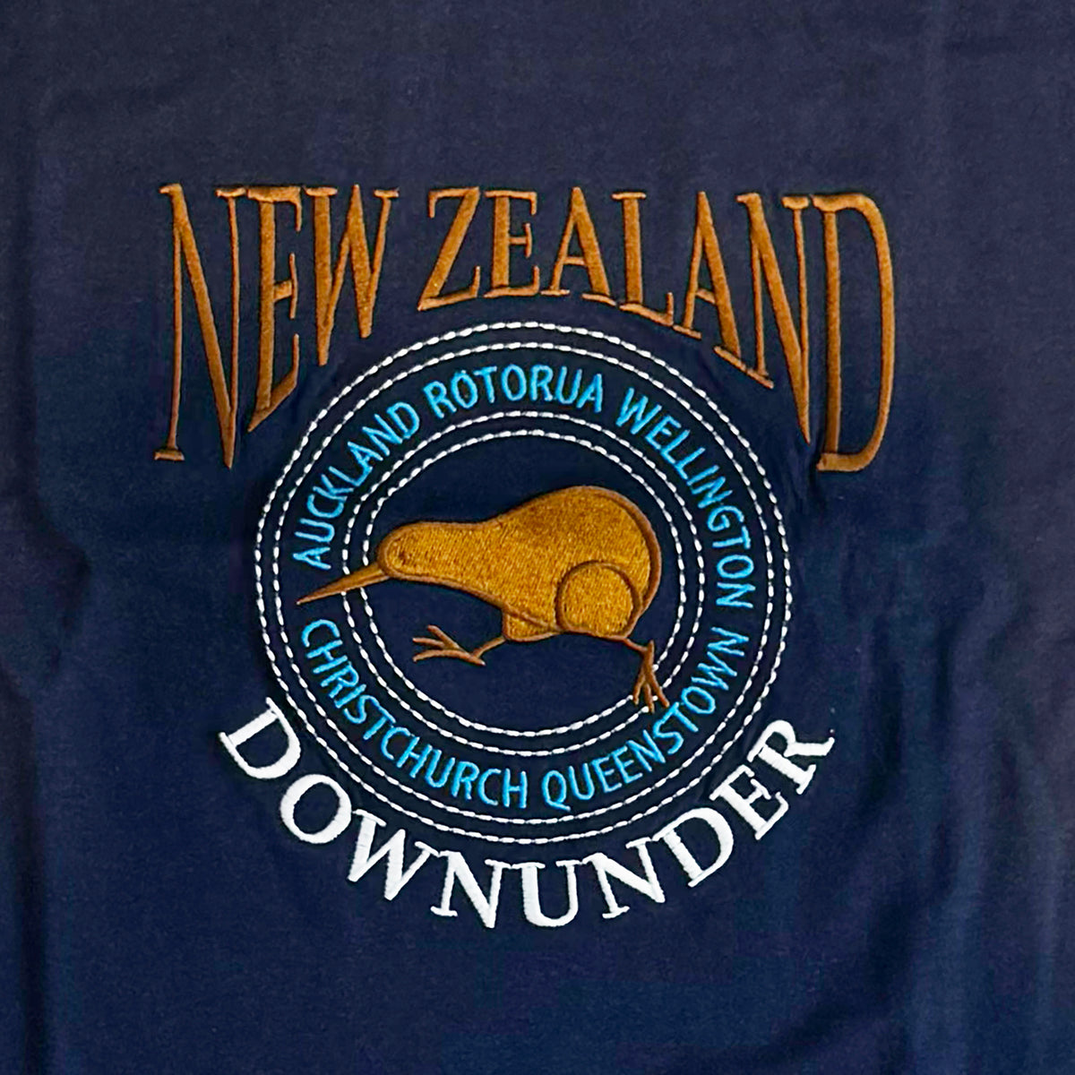 Navy Mens NZ Souvenir T-shirt with Embroidered Running Kiwi Bird