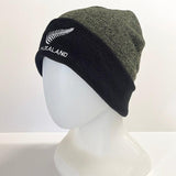 Olive Green and Black NZ Silver Fern Beanie Hat - ShopNZ