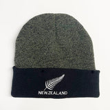 Olive Green and Black NZ Silver Fern Beanie Hat - ShopNZ