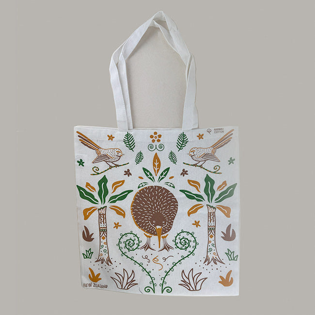 Souvenir NZ Cotton Bag with Pretty Kiwi and Fantail Design