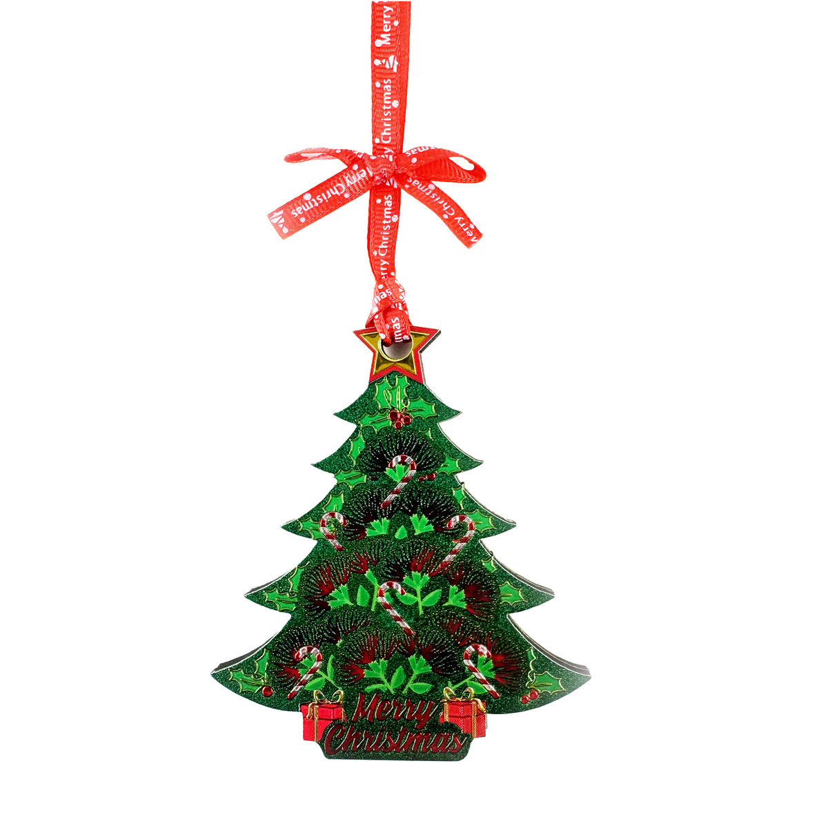 Shiny Foil Merry Christmas Tree with NZ Pohutukawa Flowers