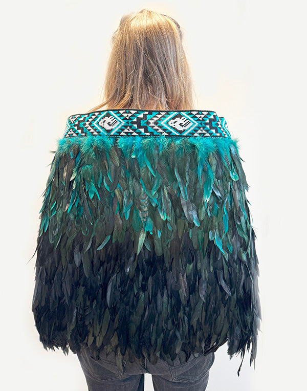 Paua and Black Maori Korowai Cape
