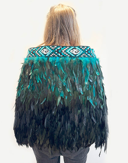 Paua and Black Maori Korowai Cape