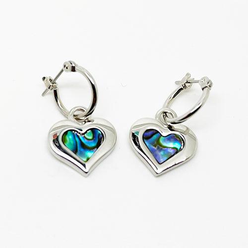 Cute Paua Silver Heart Drop Earrings