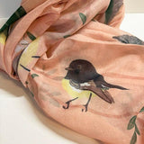 Pretty Peach Pink NZ Native Birds Scarf