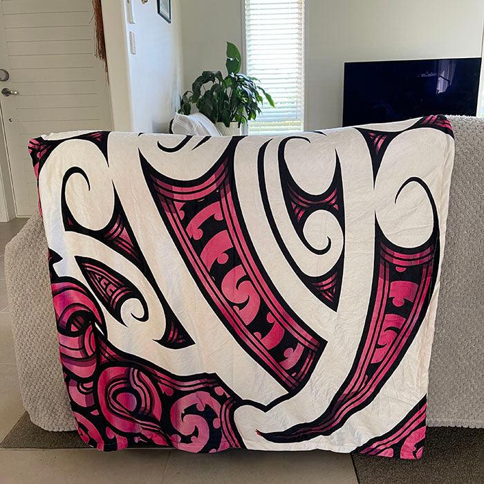 Hot Pink Maori Baby Cot or Buggy Blanket