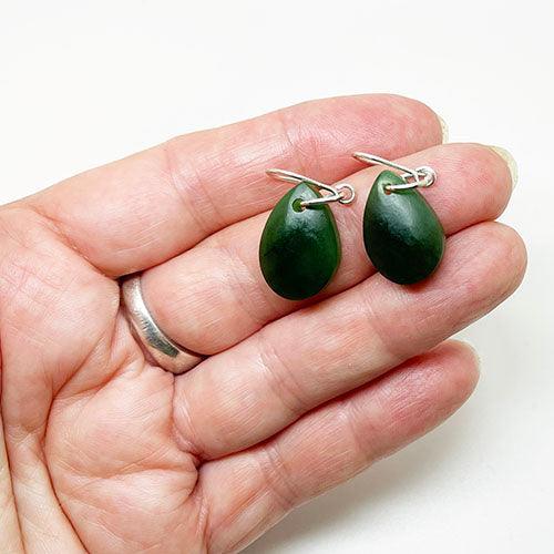 Small Genuine NZ Greenstone Teardrop Earrings