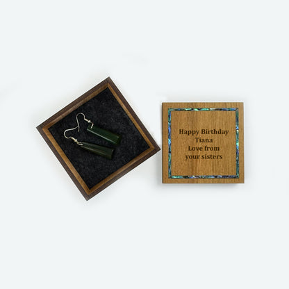 Square Rimu and Paua Jewellery or Trinket Box - Engravable for that Special Occasion