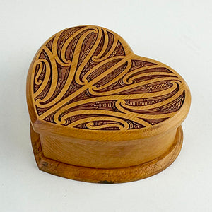 Beautiful Heart Shaped Engraved Maori Rimu Box