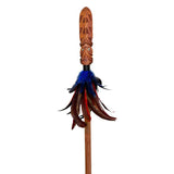 Totara Taiaha with Ngutu Kaka Carving and Red and Blue Feathers - ShopNZ