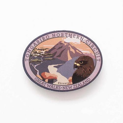 Tongariro Northern Circuit and Karearea Falcon Great Walk Pinback Badge