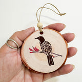 NZ Made Tui Bird Wood Slice Ornament