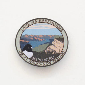Lake Waikaremoana Great Walk and Miromiro Bird Pinback Badge