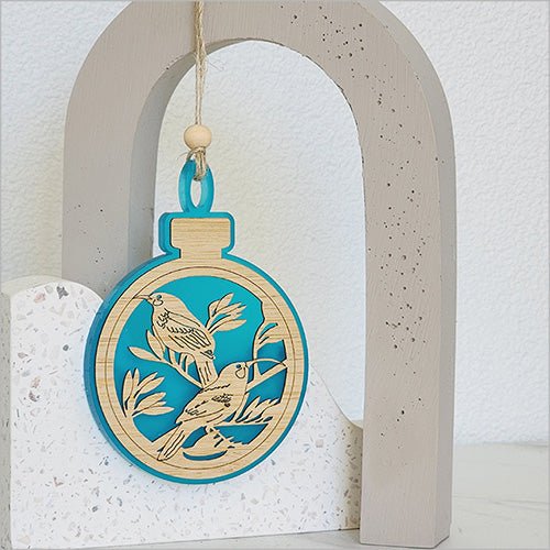 Acrylic and Bamboo Huia Bird Christmas Ornament - ShopNZ