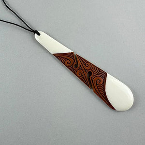 Beautiful 12cm Bone Drop Necklace with Contrast Maori Carving - ShopNZ