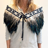 Beautiful Navy and Striped Short Maori Korowai - ShopNZ