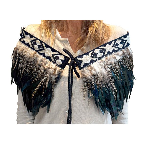 Beautiful Navy and Striped Short Maori Korowai - ShopNZ