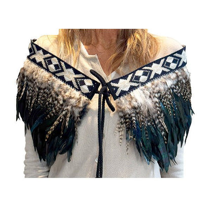 Beautiful Navy and Striped Short Maori Korowai - ShopNZ
