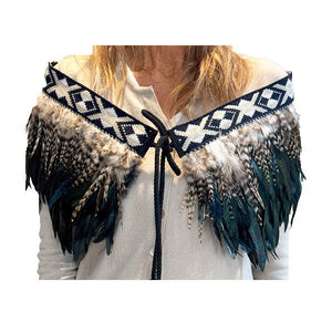 Beautiful Navy and Striped Short Maori Korowai - ShopNZ