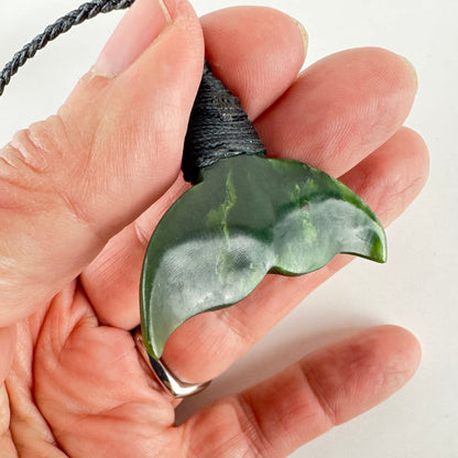 Beautiful Ngai Tahu Pounamu Genuine Greenstone Māori Whale Tail Protector Necklace - ShopNZ