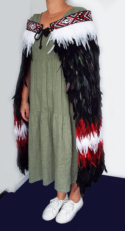 Beautiful Ngāpuhi Māori Black White Red Korowai Cloak - ShopNZ