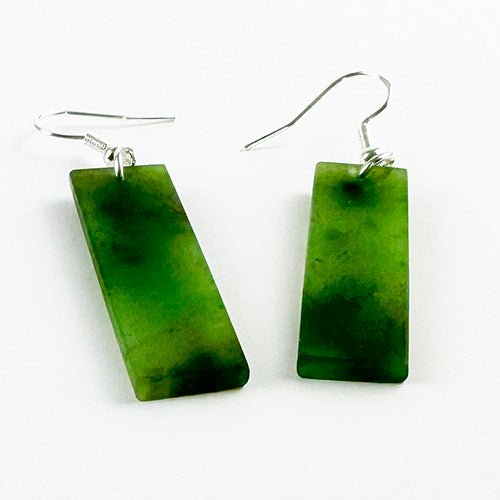 Beautiful NZ Greenstone Rectangular Drop Earrings - ShopNZ