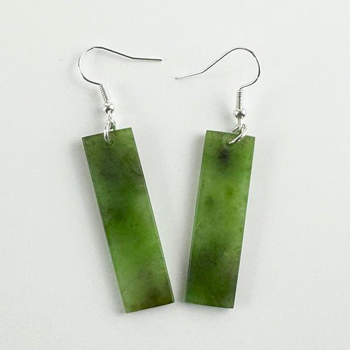 Beautiful NZ Greenstone Rectangular Drop Earrings - ShopNZ