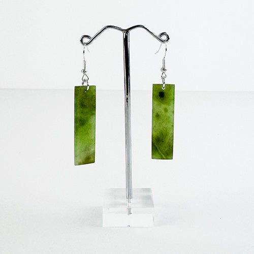 Beautiful NZ Greenstone Rectangular Drop Earrings - ShopNZ